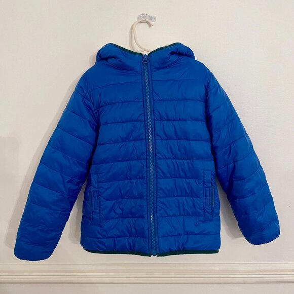 Lands End Kids Reversible Insulated Fleece Jacket Size 5-6 Medium Boys Blue - Picture 1 of 4